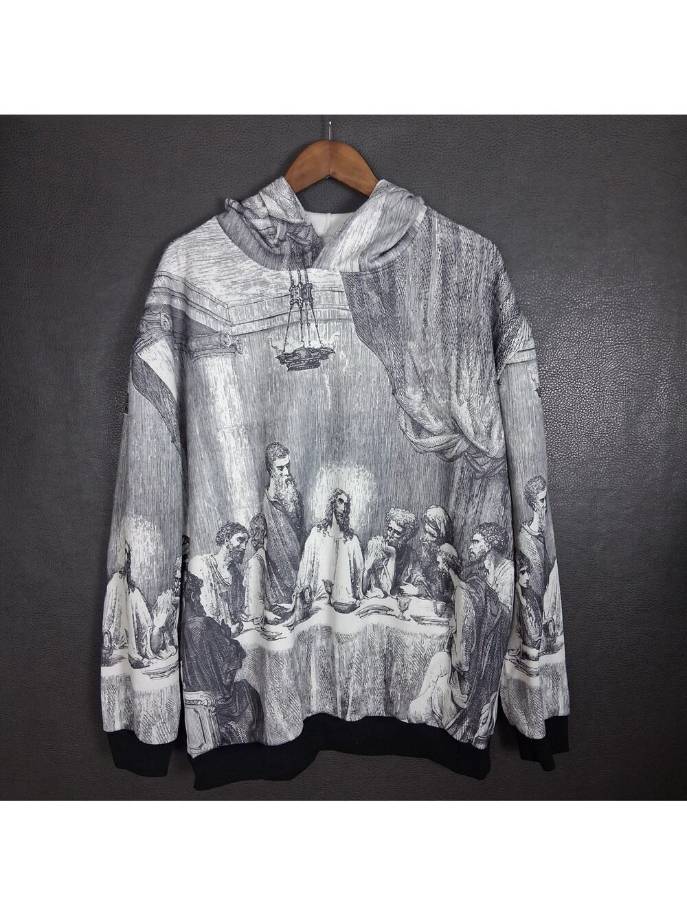 Religious Mens Hoodie XXL Last Supper Jesus Christian Faith Drawing Streetwear